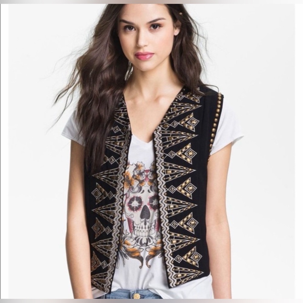 Vintage Y2K Nordstrom Studded Embroidered Cropped Band Waistcoat Vest SizeS